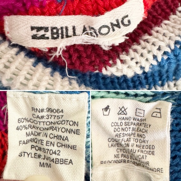 Billabong striped blue bird beach rambler cardigan sweater M - Picture 12 of 13